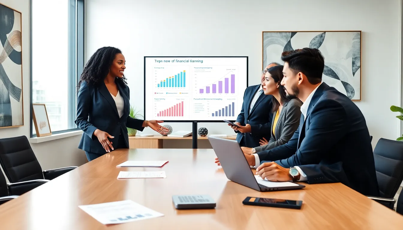 diverse team discussing money management strategies in a modern office.